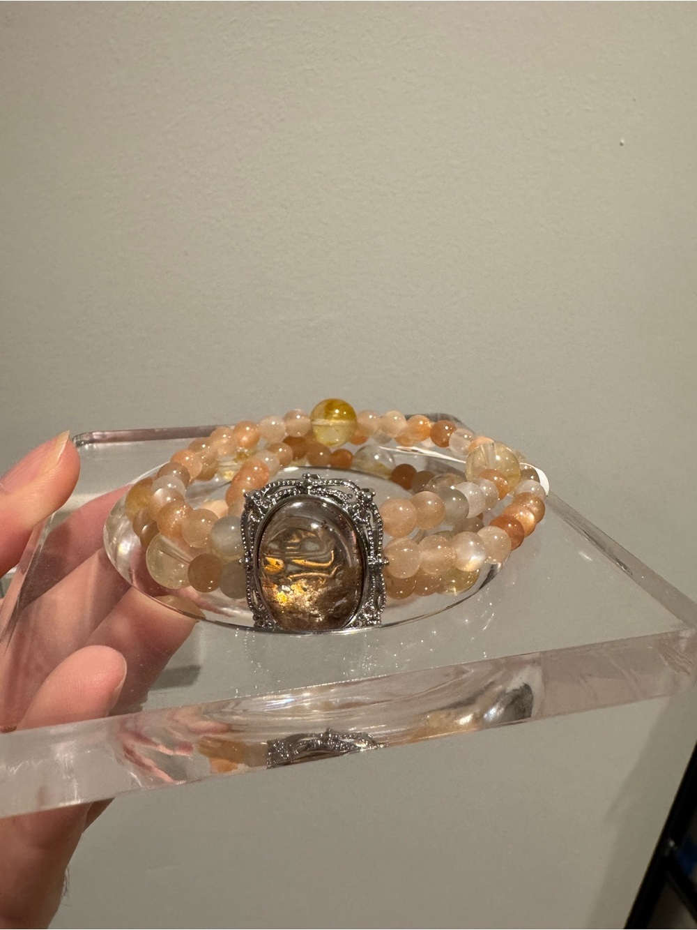 Gold-Tone Carved Stone Beaded Wrap Bracelet
